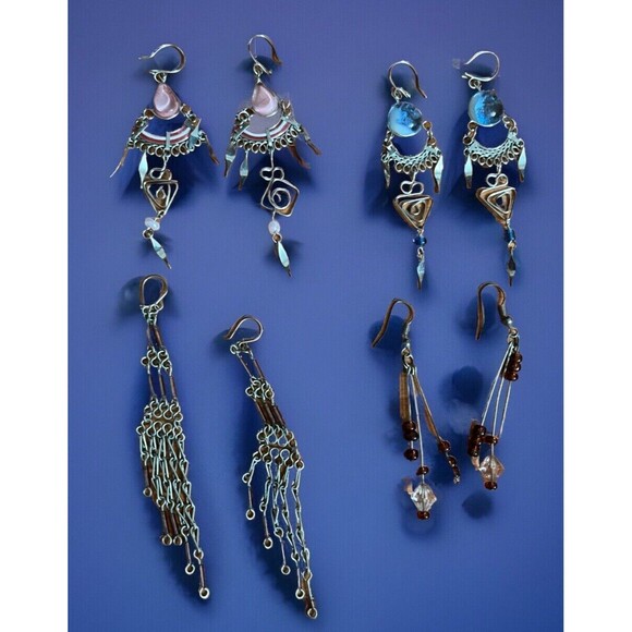 Dangle Earrings Lot 4 Chandelier Drop Artisan Vintage Festival Boho Fairy Hippie - Picture 1 of 9